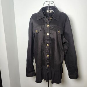 Boho Black Lace Back Jacket XXL Peplum Utility Top Button Front Simply Noelle